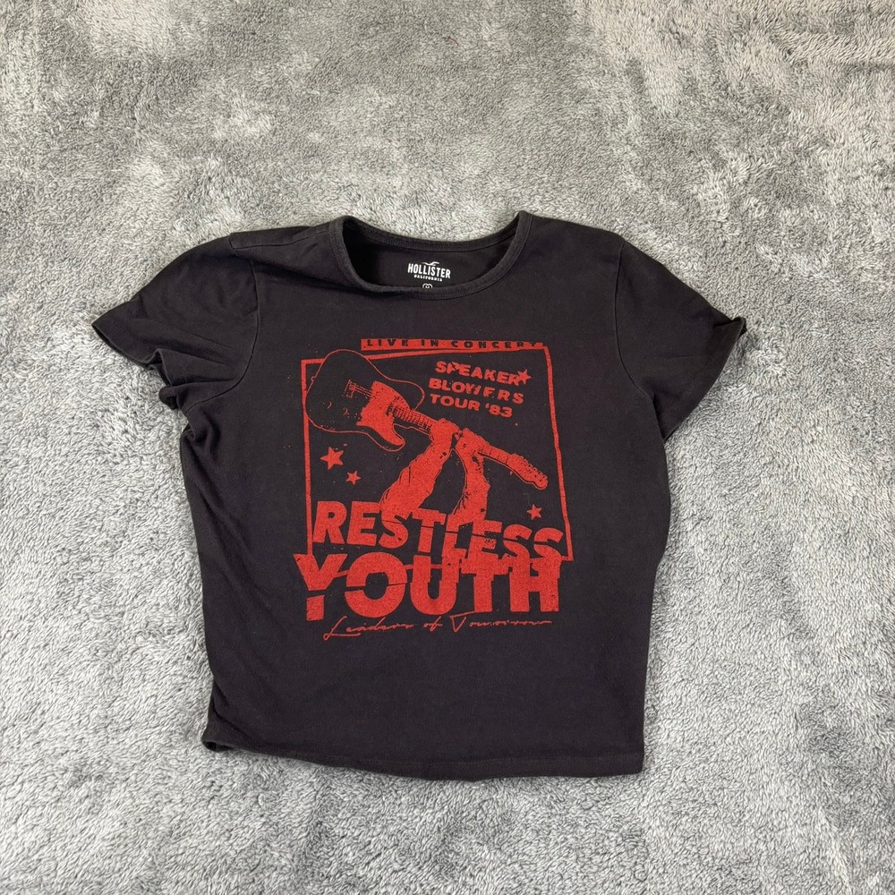 Hollister Restless Youth Graphic Tee Black Red Rock Tour Guitar Shirt Medium